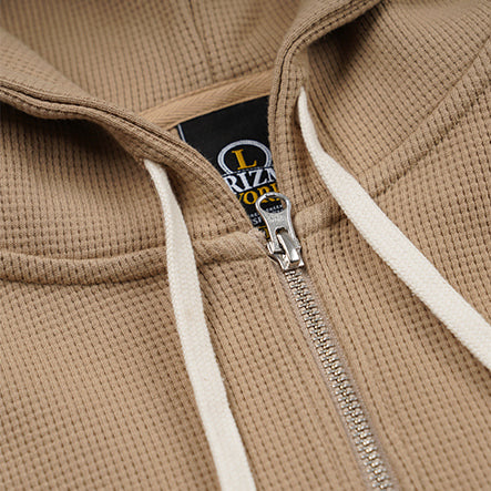 WAFFLE ZIP UP HOODIE - BEIGE