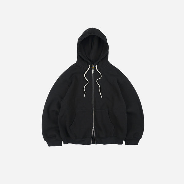 WAFFLE ZIP UP HOODIE - BLACK