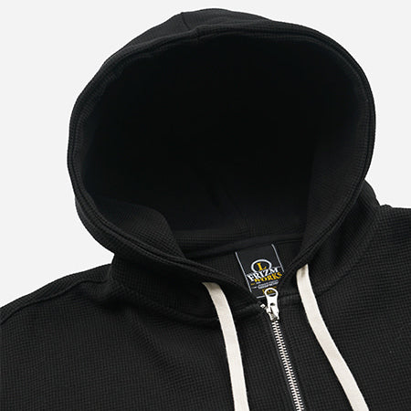 WAFFLE ZIP UP HOODIE - BLACK