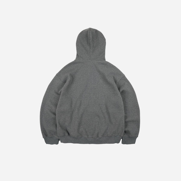 WAFFLE ZIP UP HOODIE - GREY