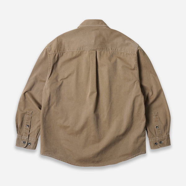 WASHED CARPENTER POCKET WORK SHIRT - BEIGE