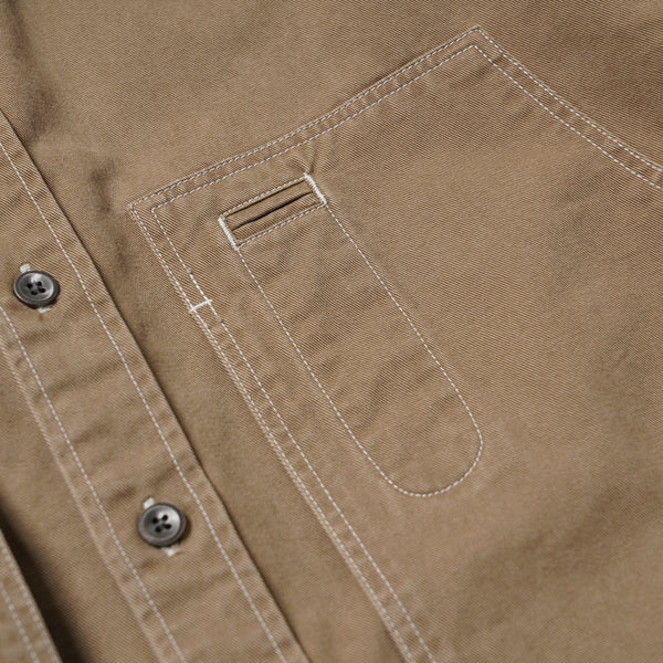 WASHED CARPENTER POCKET WORK SHIRT - BEIGE