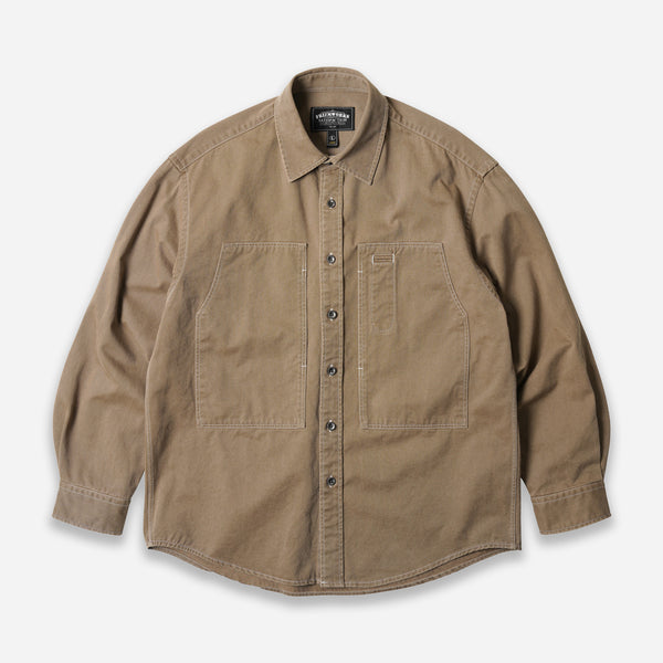 WASHED CARPENTER POCKET WORK SHIRT - BEIGE