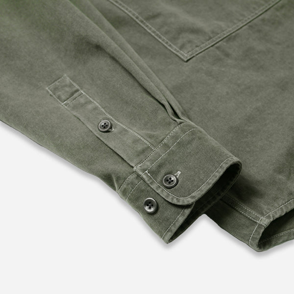 WASHED CARPENTER POCKET WORK SHIRT - OLIVE