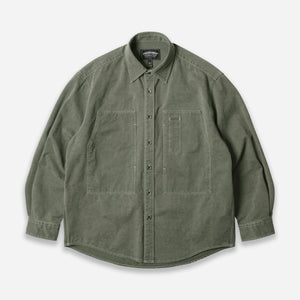 Frizmworks - WASHED CARPENTER POCKET WORK SHIRT - OLIVE -  - Main Front View