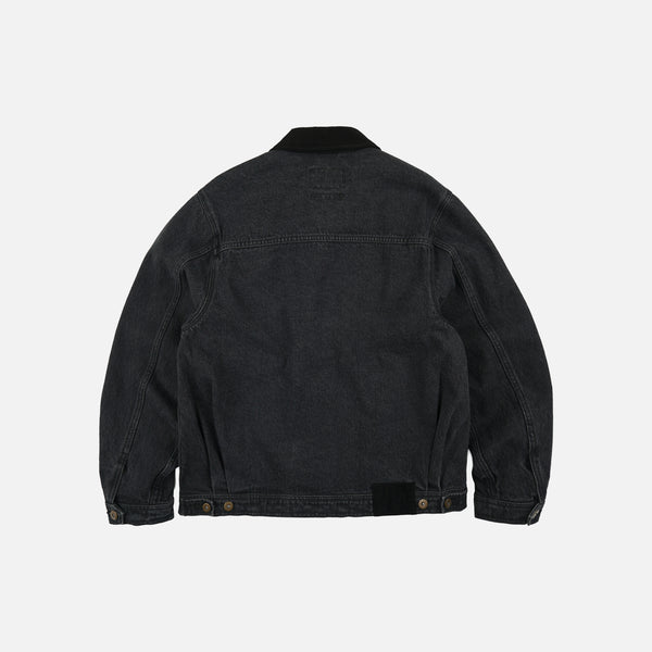 WASHED DENIM TRUCKER JACKET - BLACK