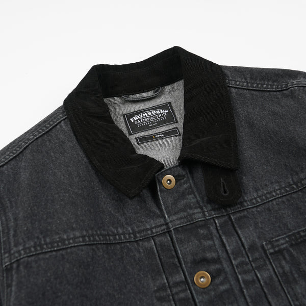 WASHED DENIM TRUCKER JACKET - BLACK