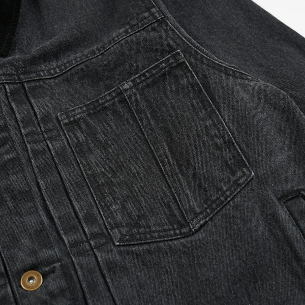 WASHED DENIM TRUCKER JACKET - BLACK