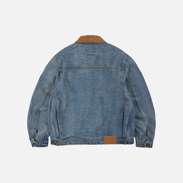 WASHED DENIM TRUCKER JACKET - BLUE
