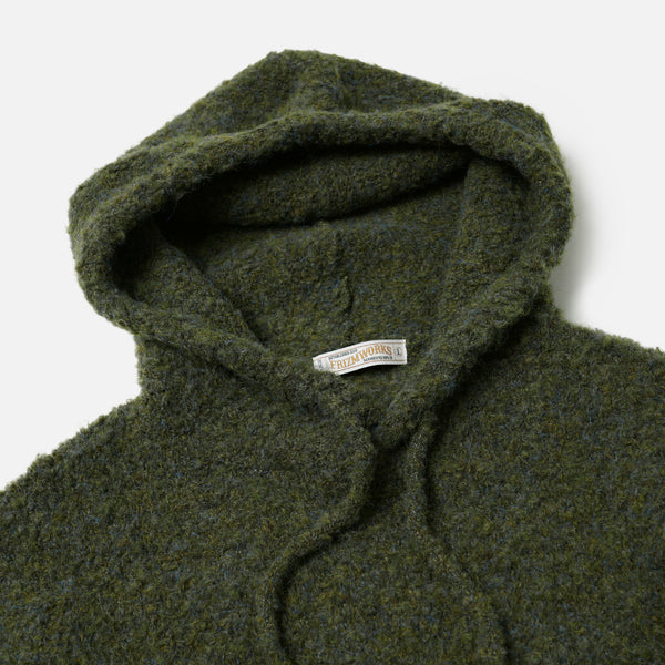 WAVE BOUCLE KNIT POPOVER HOODY - OLIVE