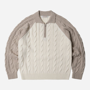 Frizmworks - WOOL CABLE RAGLAN 1/2 ZIP KNIT - OATMEAL -  - Main Front View