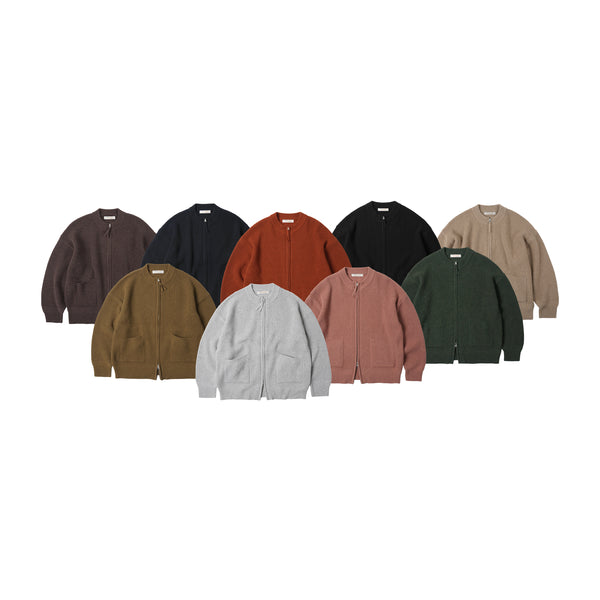 WOOL DECK ZIP UP CARDIGAN - BRICK