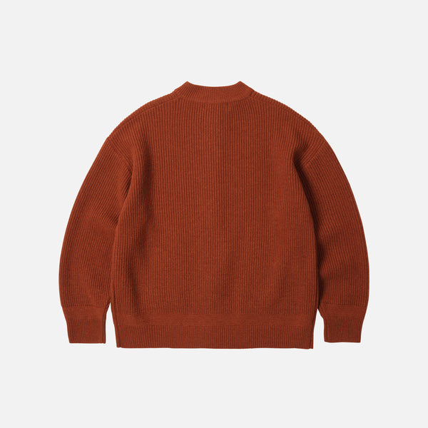 WOOL DECK ZIP UP CARDIGAN - BRICK