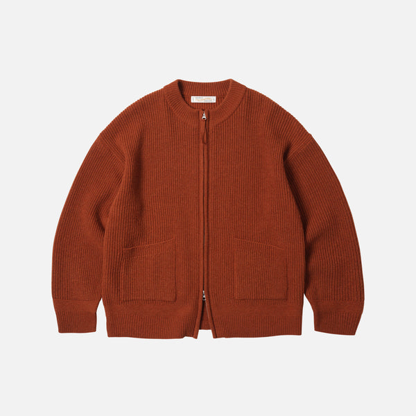 WOOL DECK ZIP UP CARDIGAN - BRICK