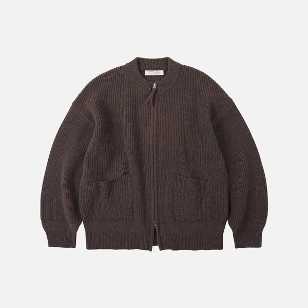 WOOL DECK ZIP UP CARDIGAN - CHOCO BROWN