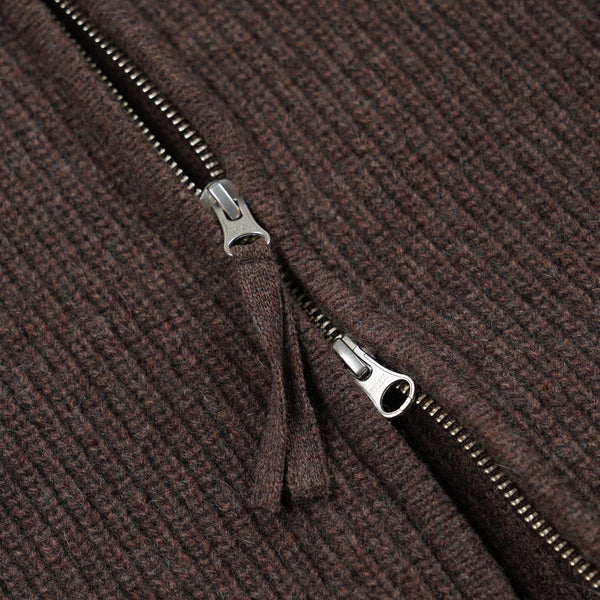 WOOL DECK ZIP UP CARDIGAN - CHOCO BROWN
