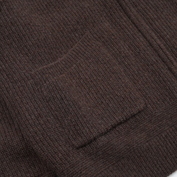 WOOL DECK ZIP UP CARDIGAN - CHOCO BROWN