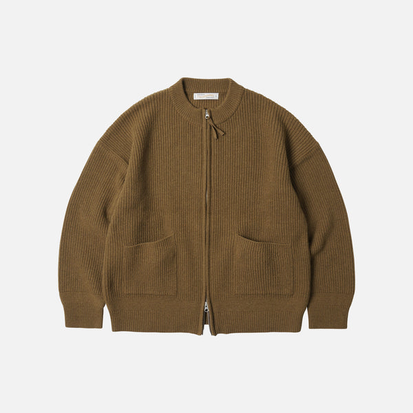 WOOL DECK ZIP UP CARDIGAN - CINNAMON