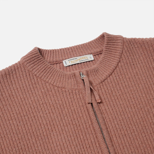 WOOL DECK ZIP UP CARDIGAN - INDIAN PINK