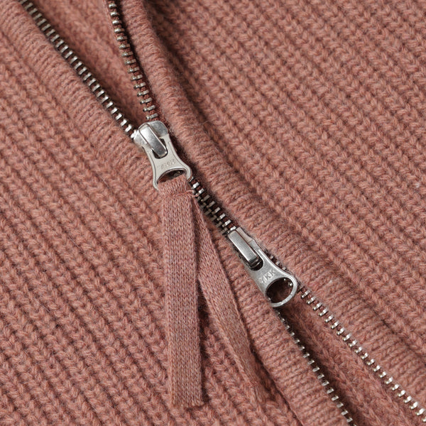 WOOL DECK ZIP UP CARDIGAN - INDIAN PINK