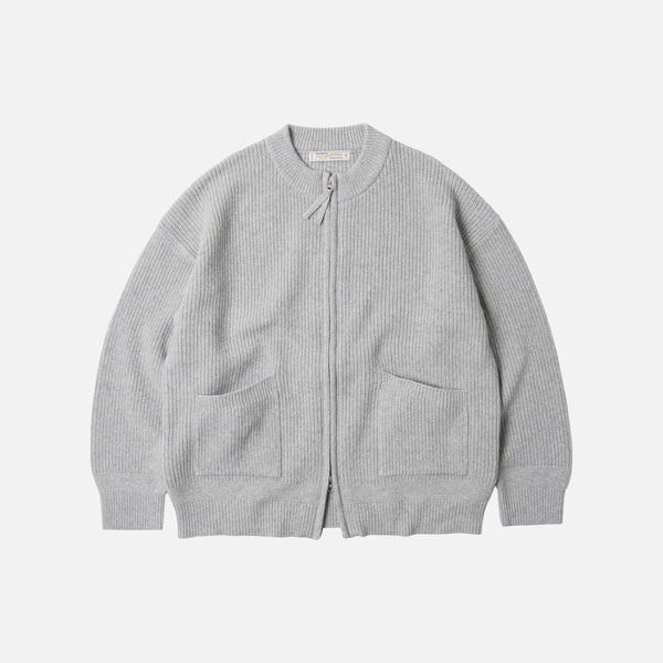 WOOL DECK ZIP UP CARDIGAN - LIGHT GREY