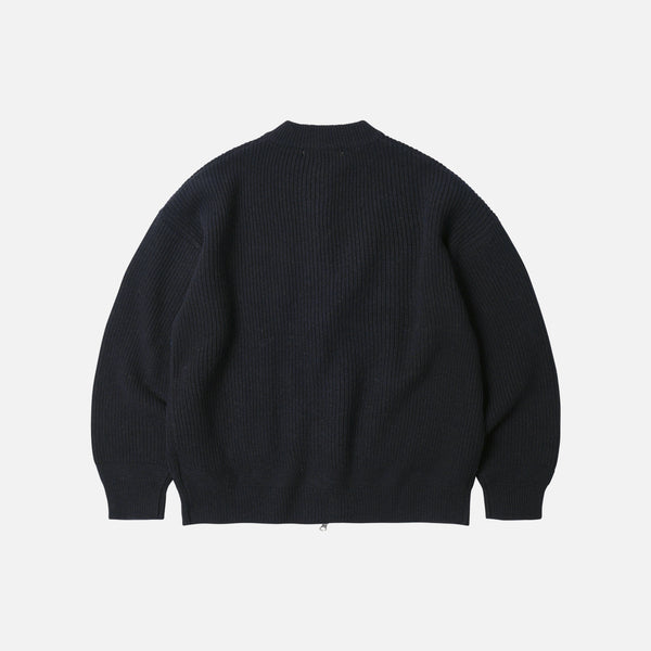 WOOL DECK ZIP UP CARDIGAN - NAVY