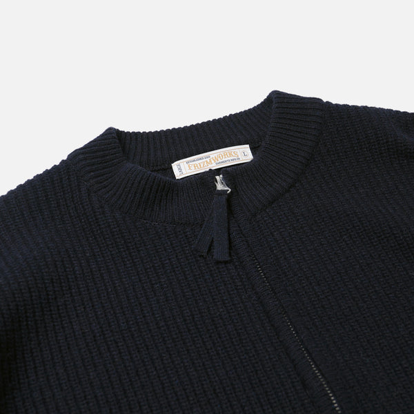 WOOL DECK ZIP UP CARDIGAN - NAVY