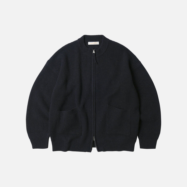 WOOL DECK ZIP UP CARDIGAN - NAVY