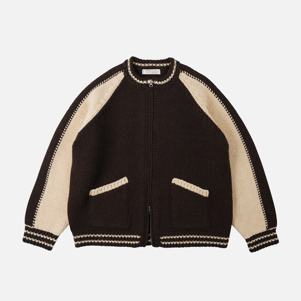 Frizmworks WOOL VARSITY CARDIGAN - BROWN/TAN - The Great Divide