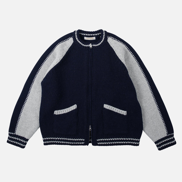 WOOL VARSITY CARDIGAN - NAVY/GREY