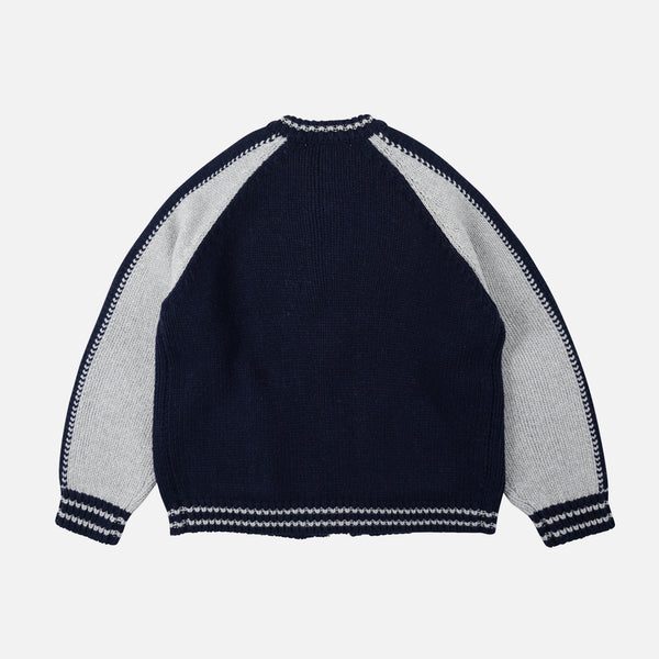 WOOL VARSITY CARDIGAN - NAVY/GREY
