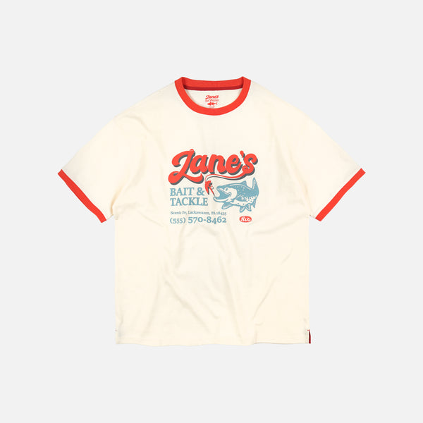 ZANE'S BAIT & TACKLE RINGER T-SHIRT - IVORY