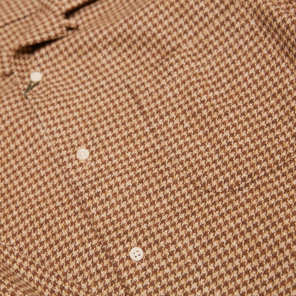 Brown Herringbone Camp Collar Shirt